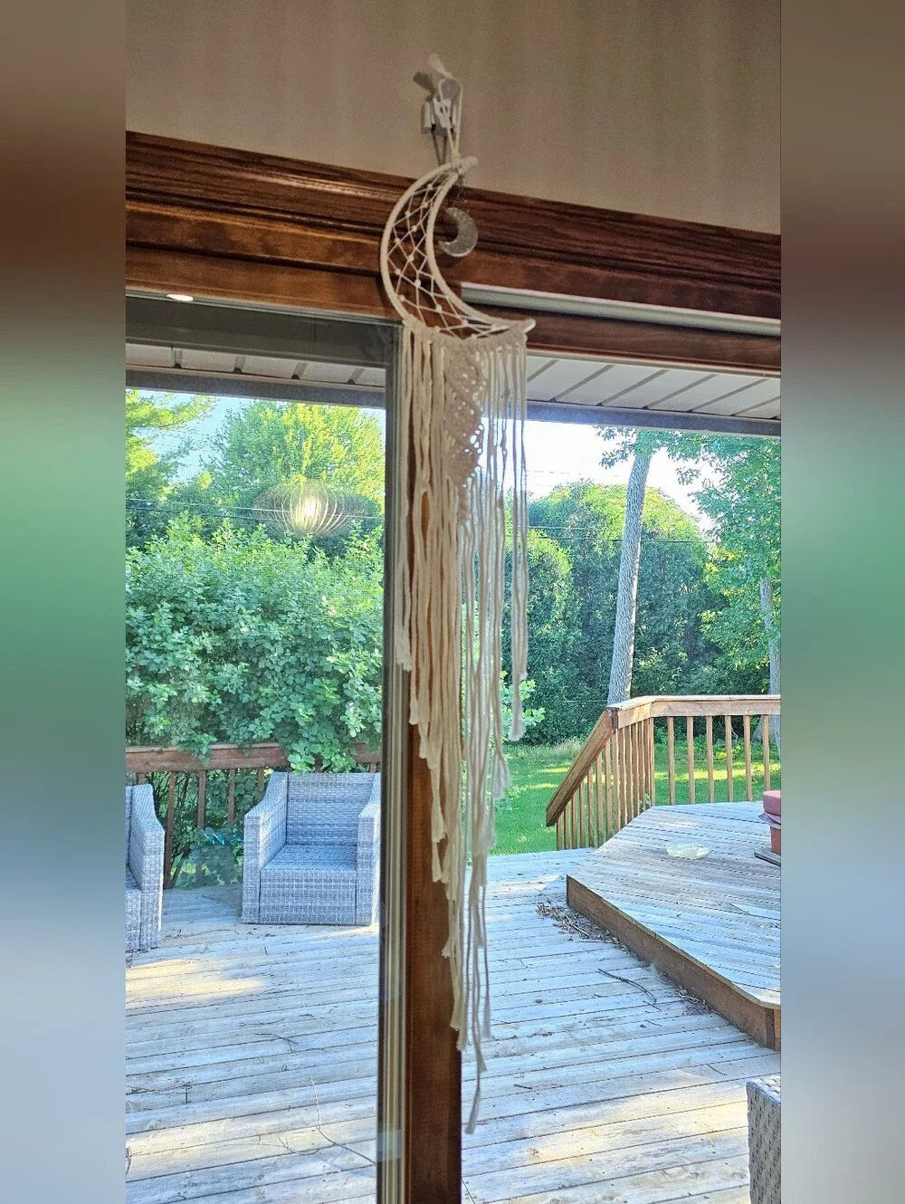 Boho Crescent Moon Macramé Wall Hanging - White